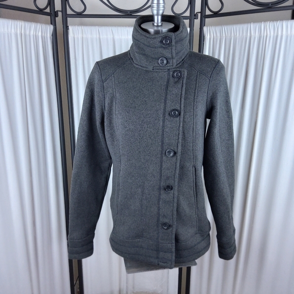 The North Face‎ Fleece Knit Pea Coat, Gray, Women's Size Medium - Picture 1 of 10